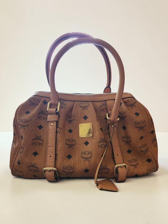 MCM Handbags - MCM Cognac Logo Visetos Satchel with Gold Hardware
